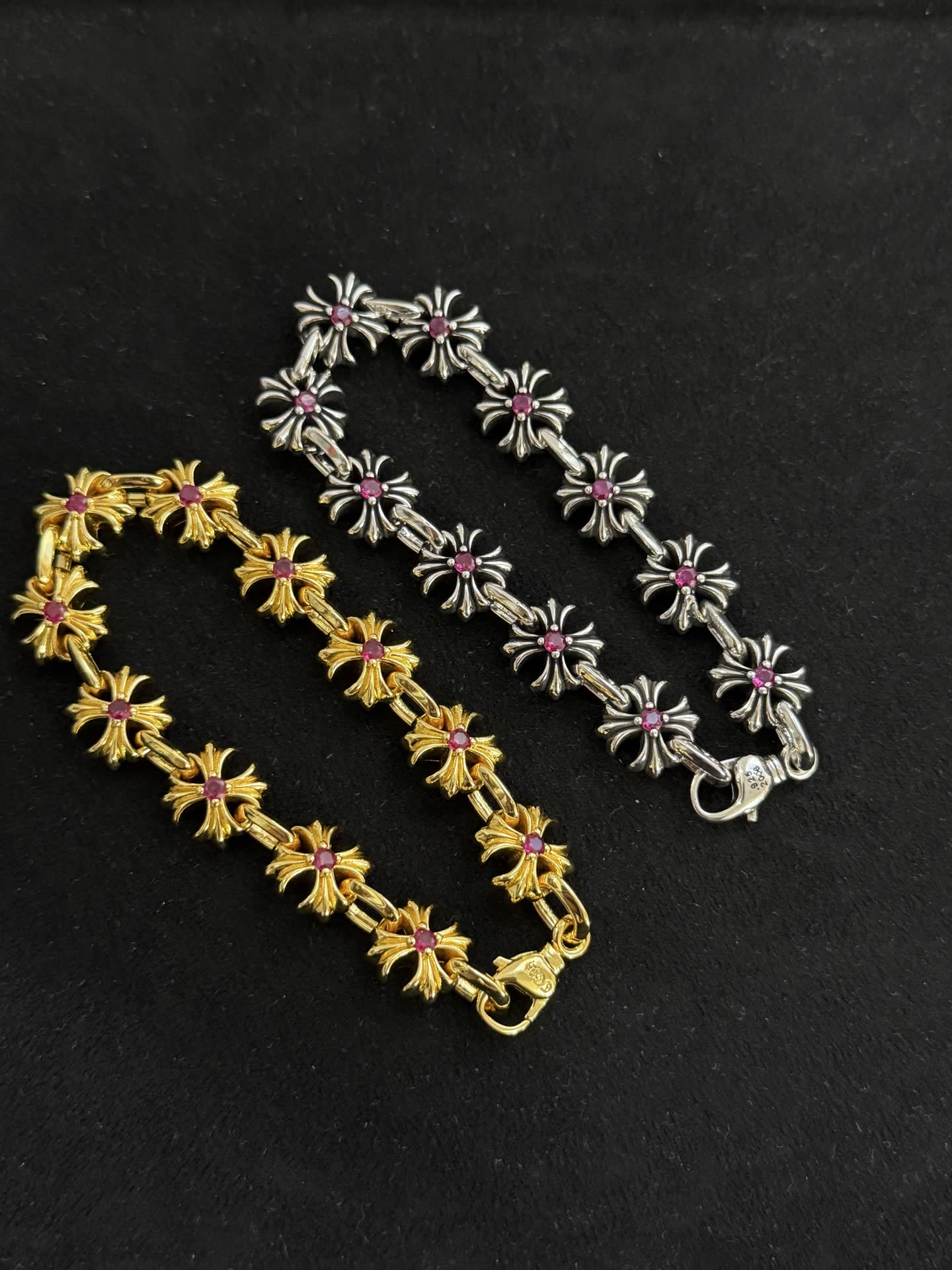 Chrome Hearts Elegant Gold and Silver Flower Bracelets with Ruby Stones Chrome Hearts Elegant Gold and Silver Flower Bracelets with Ruby Stones
